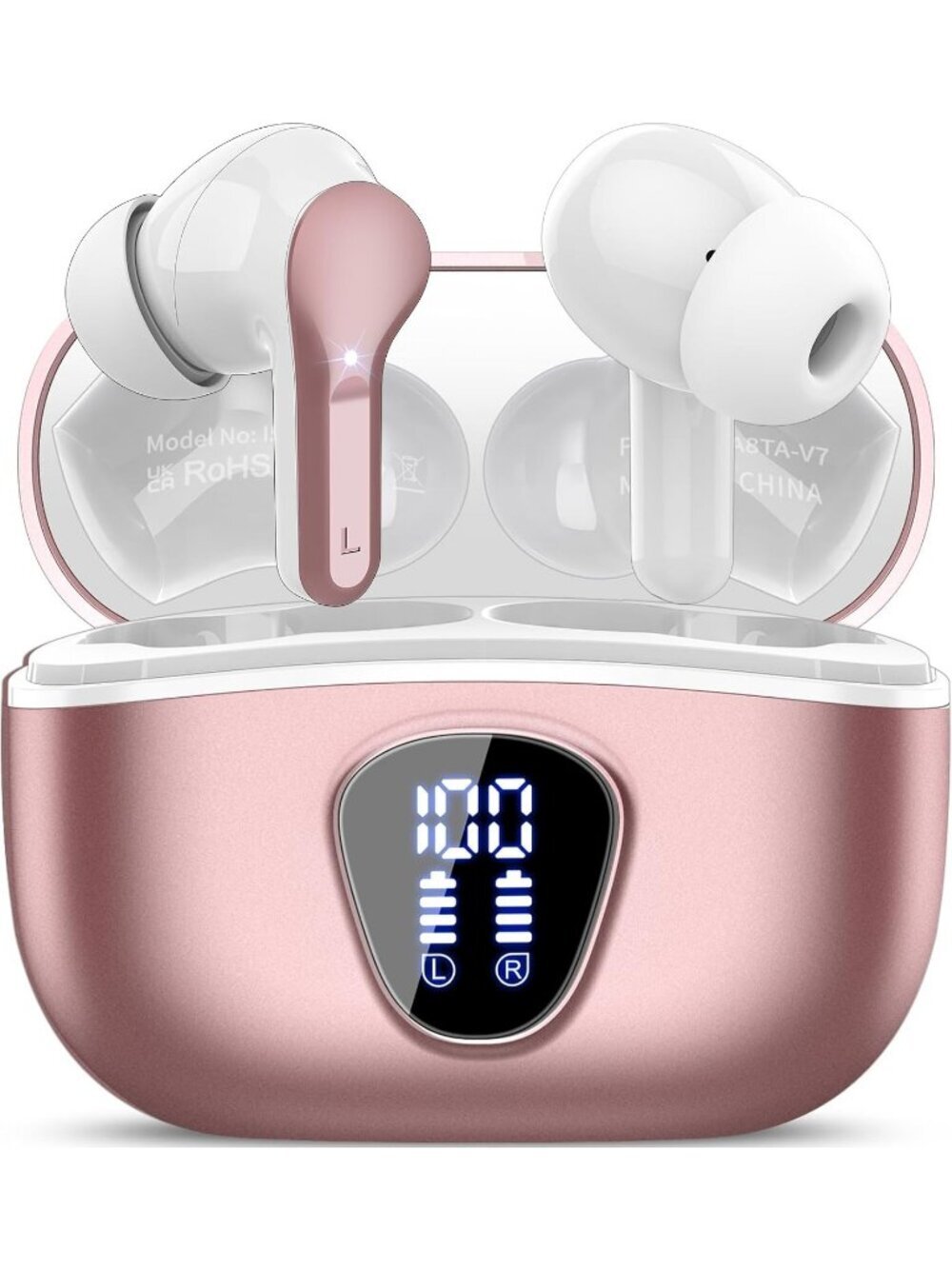 Wireless Rose Gold Bluetooth 5.4 Earbud HiFi Stereo ENC Noise Cancelling Mic 48H